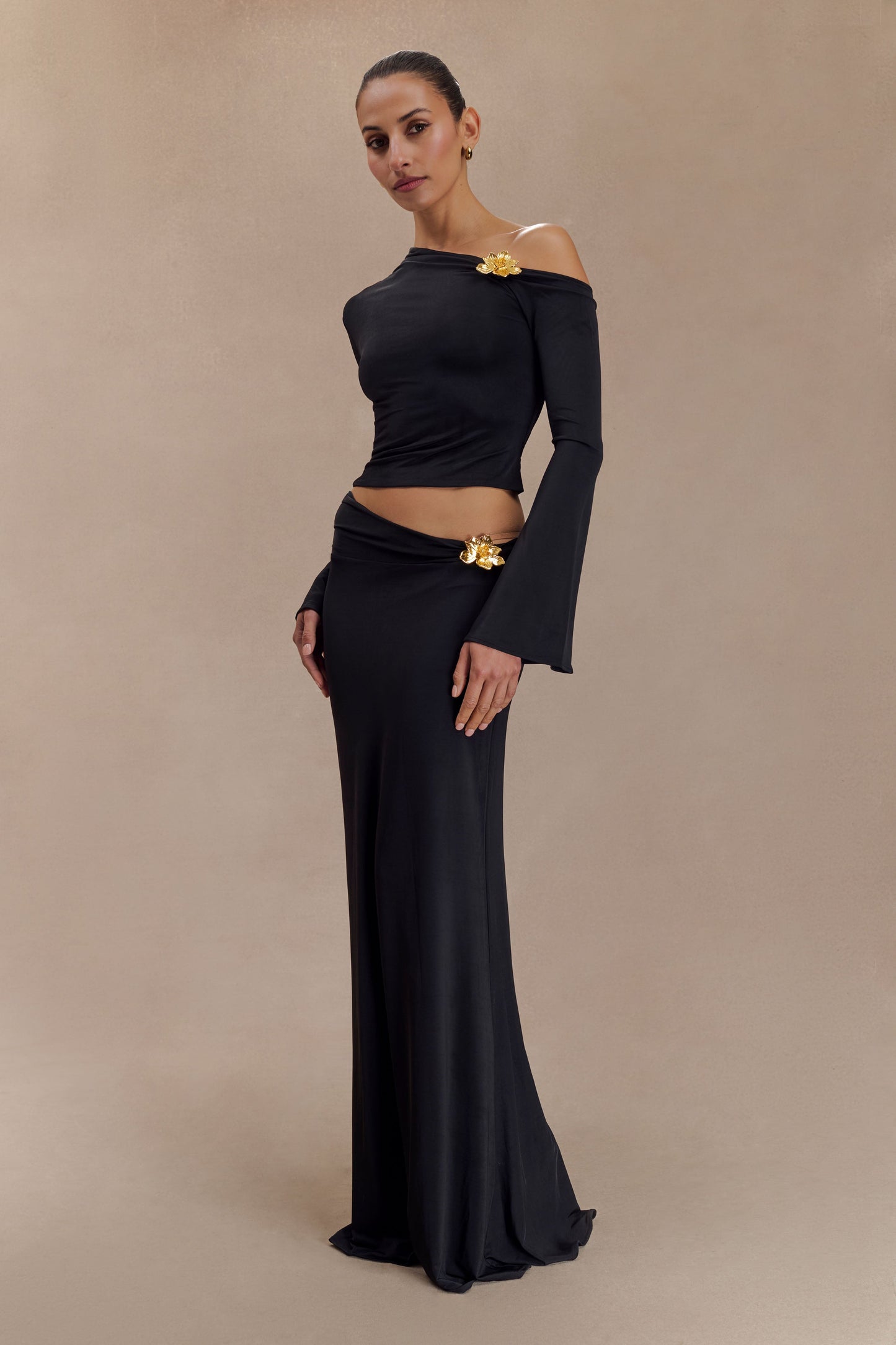 ADRIA - ASYMMETRICAL LONG SLEEVE TOP WITH MAXI SKIRT